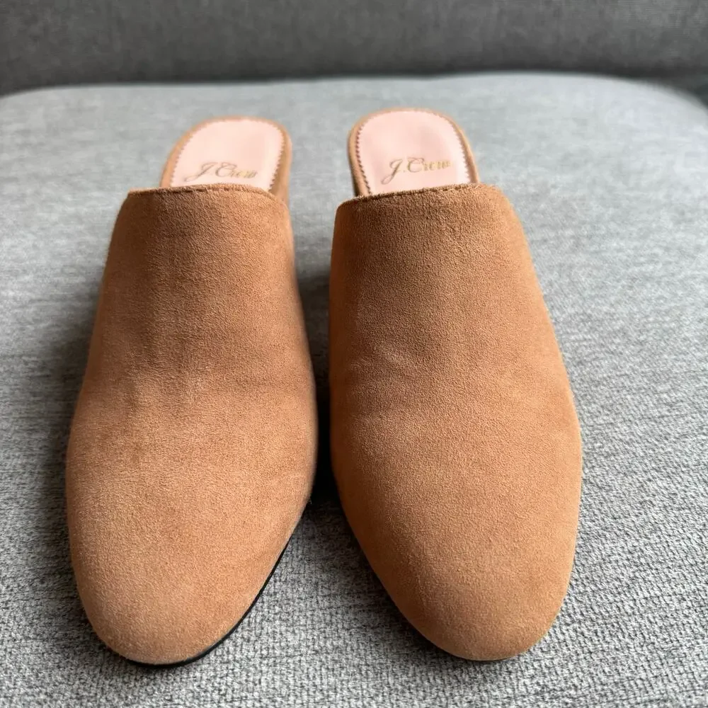 J Crew Ashen Brown Suede High Block-Heel Mules Clogs Shoes Women's Sz 6
